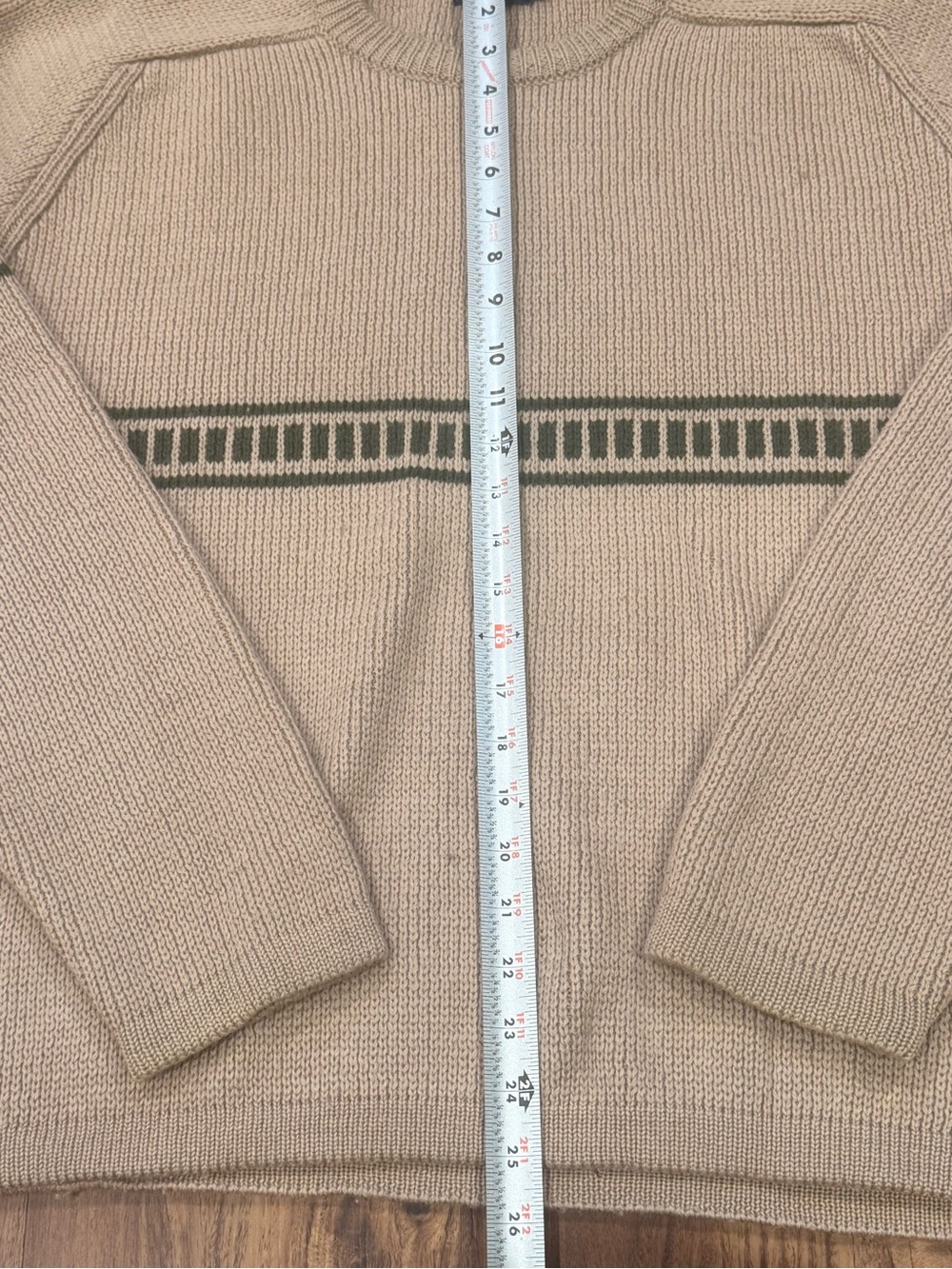Vintage J.Crew Men's XL Pullover Crewneck 100% Wool Striped Beige Knit Sweater - Picture 2 of 5